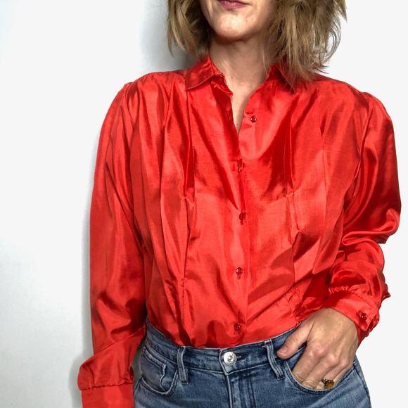 VINTAGE Red Long Sleeve Blouse - Picture 1 of 5